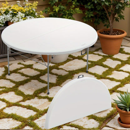 Round Folding Table 48" / 60" Bi-Fold HDPE 1.75" Thick Top Rust-Resistant Steel Frame for Wedding, Party & Commercial Events — 1, 2 or 4 Pack