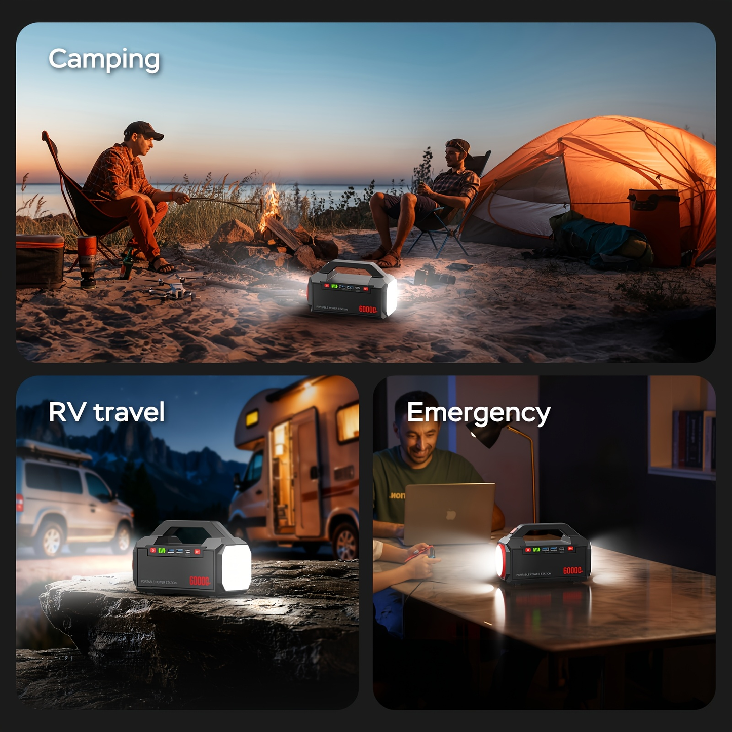 Power Bank 60000mAh Portable Charger - PD100W Fast Charging, QC 24W, USB 3.0, LED Light, Solar Compatible, for Camping Travel Emergency RV Home - 24000mAh / 48000mAh / 60000mAh Options