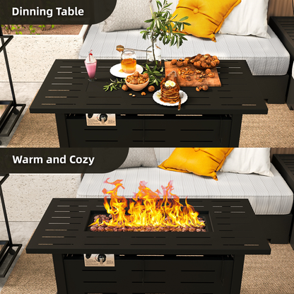 Propane Fire Pit Table Outdoor 50,000 BTU Gas Fire Table with Lid Lava Rocks & Waterproof Cover for Patio Backyard Deck Black Brown 40"/44"