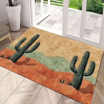 Non-Slip Doormat Cactus Desert Print Flannel Floor Mat – Soft Washable Rug for Bedroom Living Room Entryway Home Decor