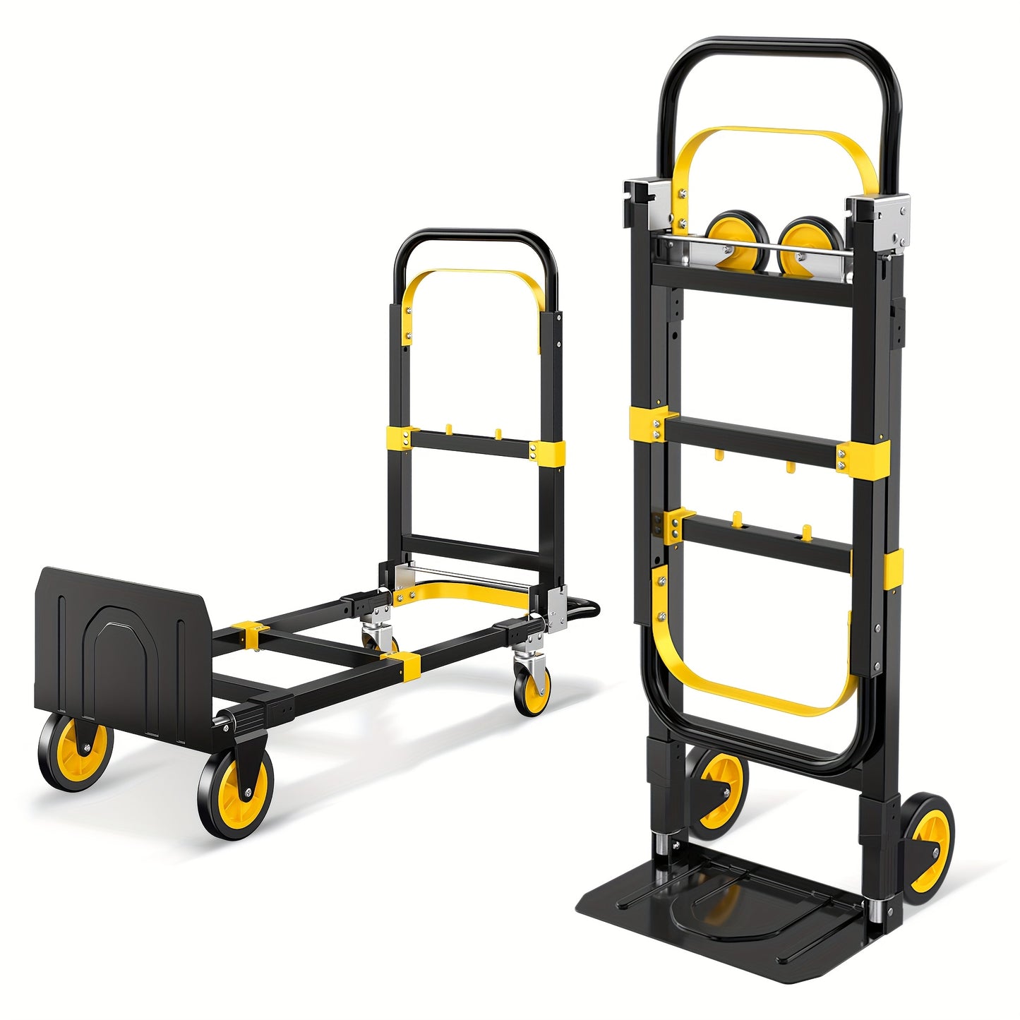 Heavy Duty Hand Truck 3-in-1 Aluminum Convertible Dolly, 800-1000LB Industrial Utility Trolley with Folding Design for Moving, Transport, Warehouse & Office