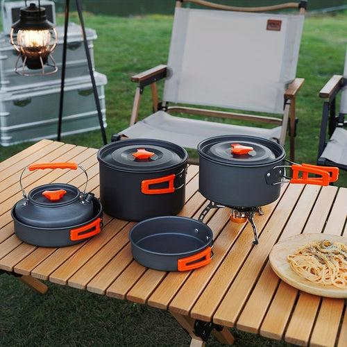 Outdoor Camping Cookware Set | Portable Aluminum Alloy Cooking Pot Pan Kettle Kit | Lightweight Backpacking Hiking Travel Picnic BBQ Gear for Family Camp Kitchen