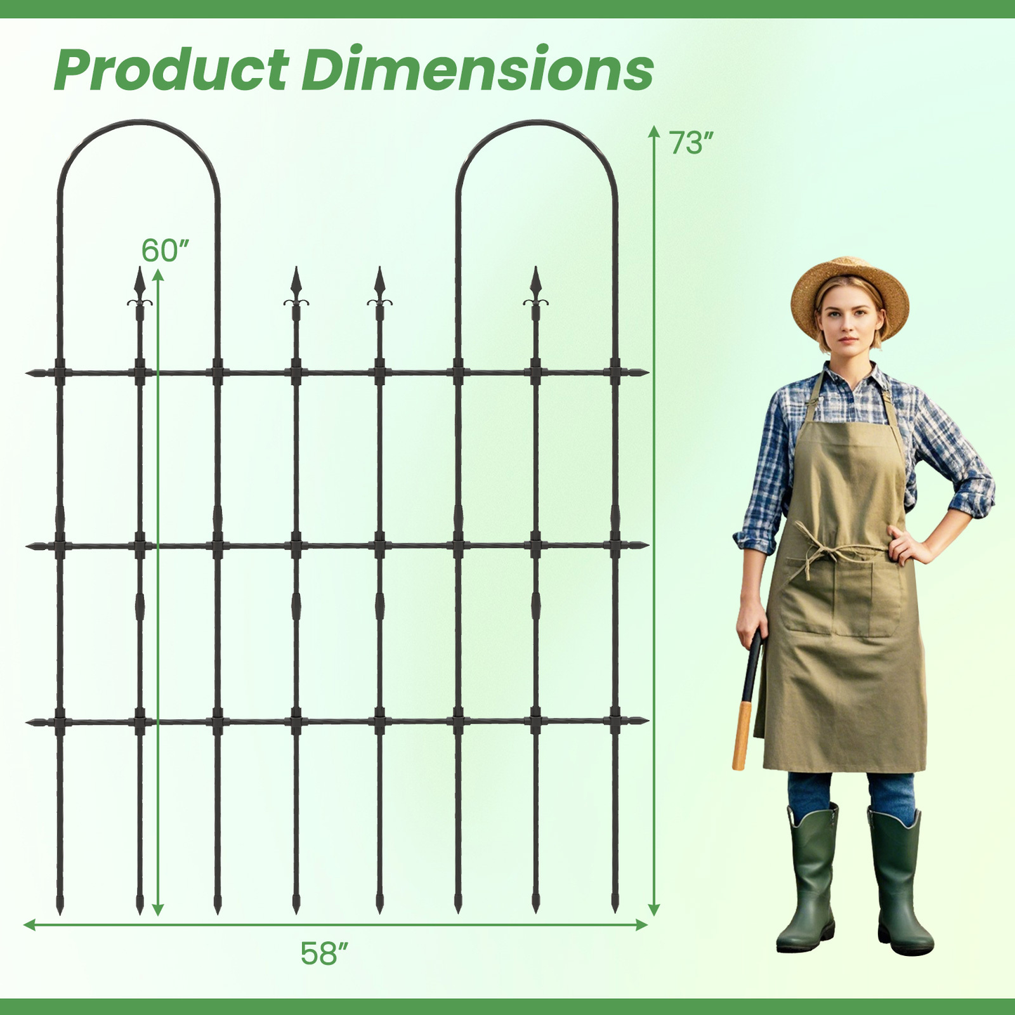 COSTWAY 58"L X 73"H Garden Trellis for Climbing Plants, Outdoor Rose Arch Trellis, Rustproof Metal Plant Support Frame for Raised Bed, Decorative Garden Fence for Vegetable Flower Cucumber Tomato