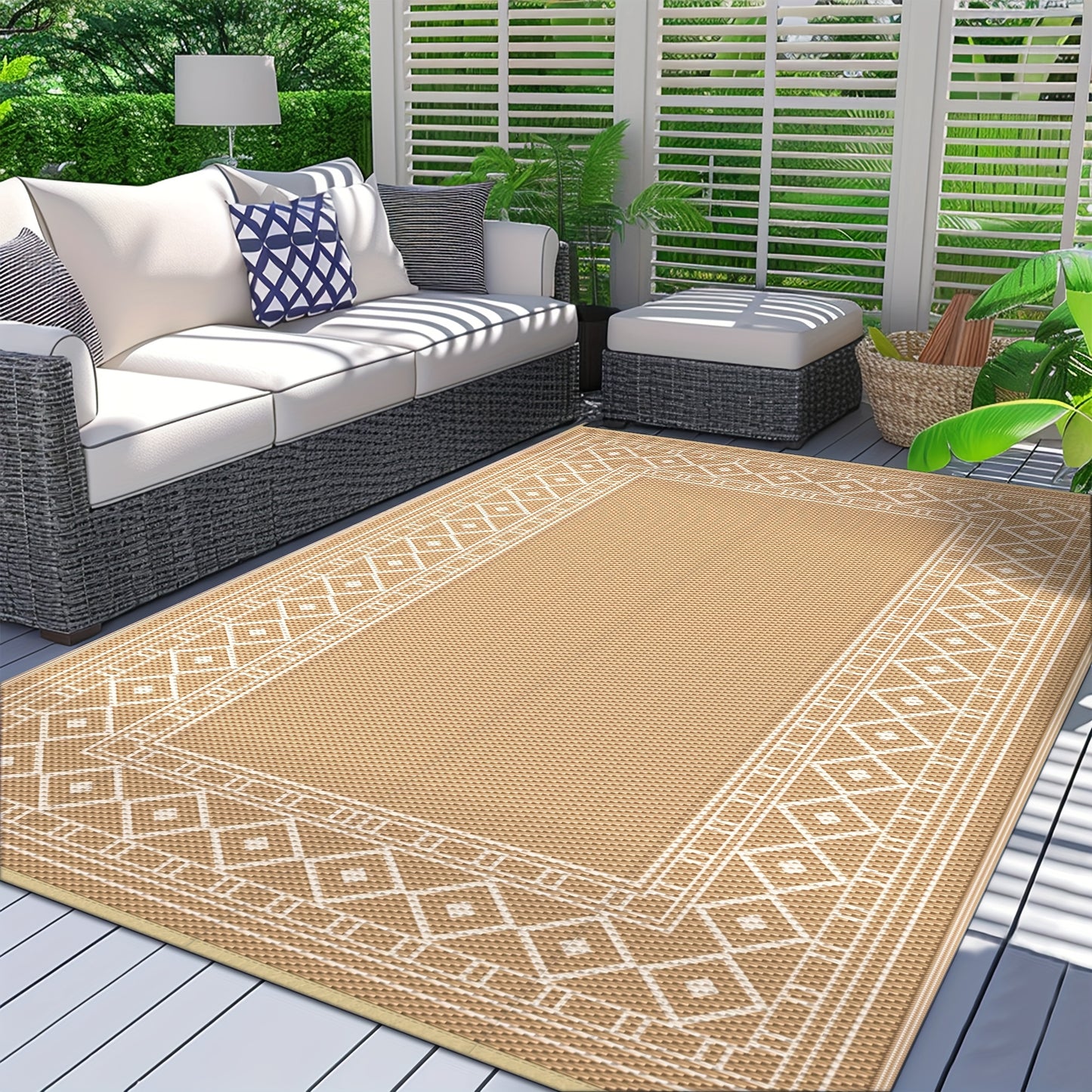 Outdoor Reversible Plastic Straw Rug for Patio Deck RV Camping – Waterproof UV-Resistant Lightweight Mat, Multiple Sizes & Colors