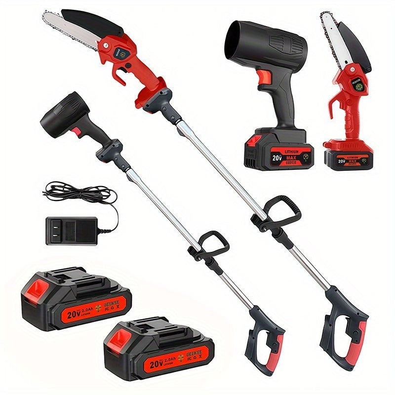 3-in-1 Cordless Pole Saw, Chainsaw & Leaf Blower – 5.8ft Telescopic Pole, 2 Batteries, for Tree Trimming, Gardening & Landscaping