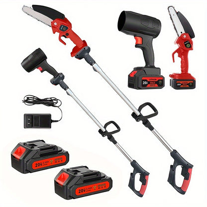 3-in-1 Cordless Pole Saw, Chainsaw & Leaf Blower – 5.8ft Telescopic Pole, 2 Batteries, for Tree Trimming, Gardening & Landscaping