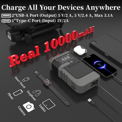 Jump Starter Power Bank 10000A 4-in-1 with 150 PSI Air Compressor LED Emergency Light USB Charging for Gas Diesel 12V Car Battery Emergency Starter Kit