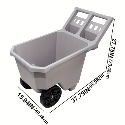 Wheelbarrow 2-Wheel Yard Cart 300 lbs, Push Pull Design with 9-Inch Maintenance-Free Solid Wheels, Heavy Duty Trash & Garden Cart, Gray
