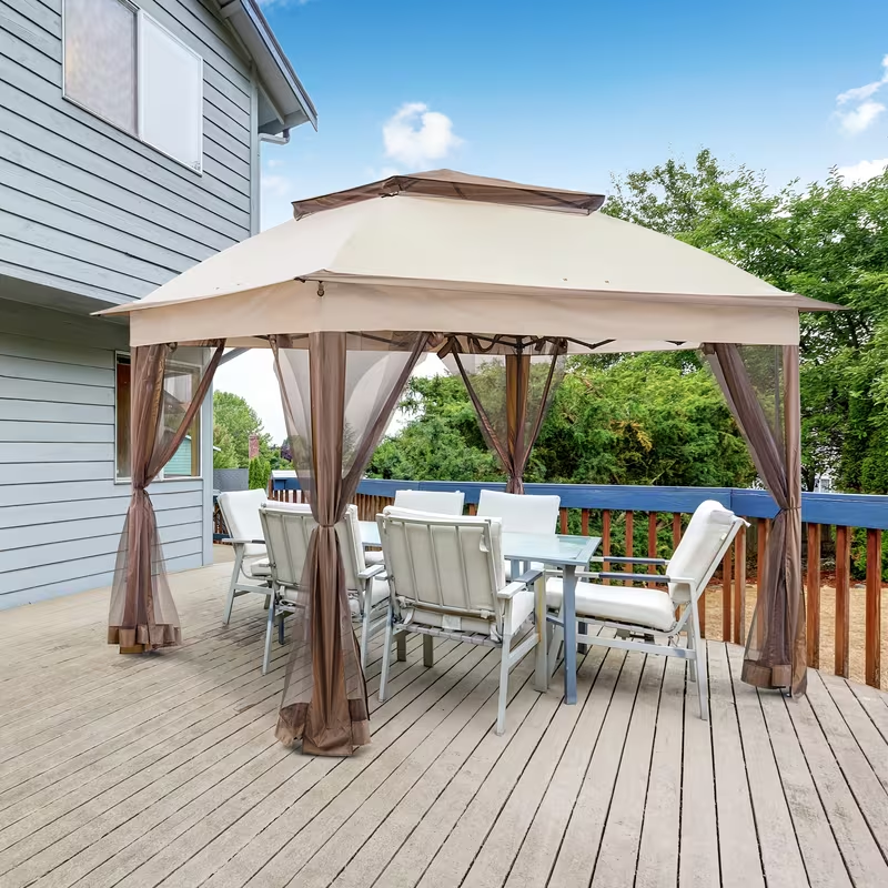 Instant Gazebo Tent 11x11 FT Mosquito Netting No Assembly Required