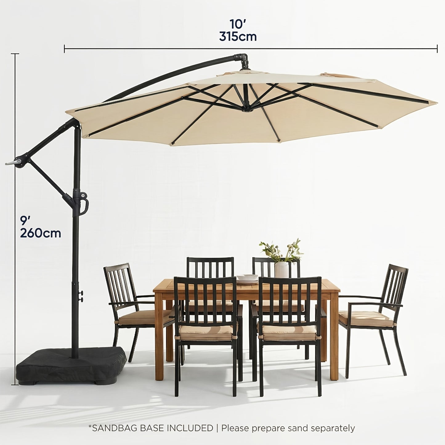Cantilever Patio Umbrella 10 Ft Offset Hanging Outdoor Umbrella with Crank, Push Button Tilt & Cross Base, Market Umbrella for Patio Deck Pool Backyard, 8 Colors