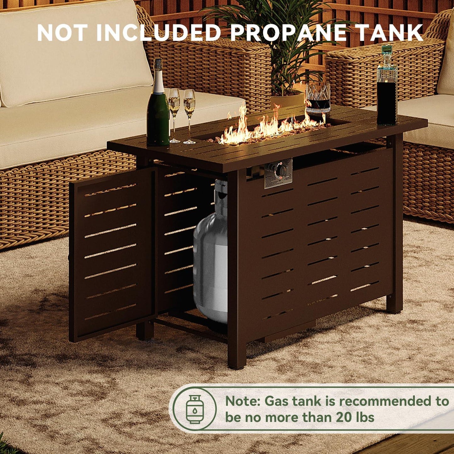 Propane Fire Pit Table Outdoor 50,000 BTU Gas Fire Table with Lid Lava Rocks & Waterproof Cover for Patio Backyard Deck Black Brown 40"/44"