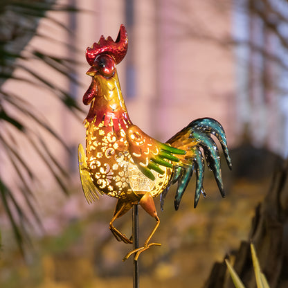 Solar Chicken Garden Lights Outdoor Decorative LED Rooster Yard Art Stake Metal Statue Gifts for Chicken Lovers Women Patio Lawn Decor