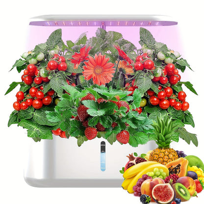 Hydroponic Garden Kit 10 Pods Indoor Herb Garden | 24W LED Grow Light Auto Timer 1-Gal Tank Quiet Pump Nutrients | Vegetables Flowers Year-Round Harvest