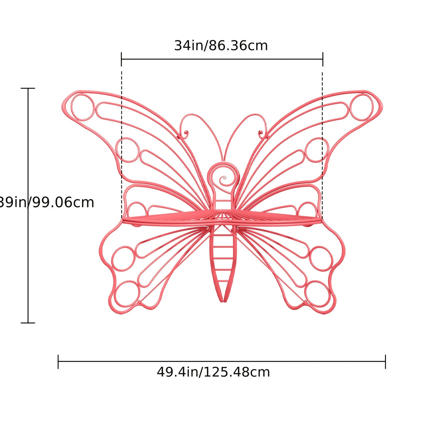 Outdoor Garden Bench 50 Inch Butterfly Design Iron Steel Frame Patio Bench for Porch Lawn Yard Easy Assembly 4 Colors Available