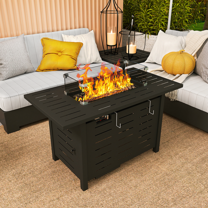 Propane Fire Pit Table Outdoor 50,000 BTU Gas Fire Table with Lid Lava Rocks & Waterproof Cover for Patio Backyard Deck Black Brown 40"/44"