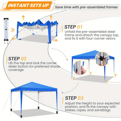Pop Up Canopy Tent 10x10ft UPF50+ Waterproof Portable Gazebo Sandbags