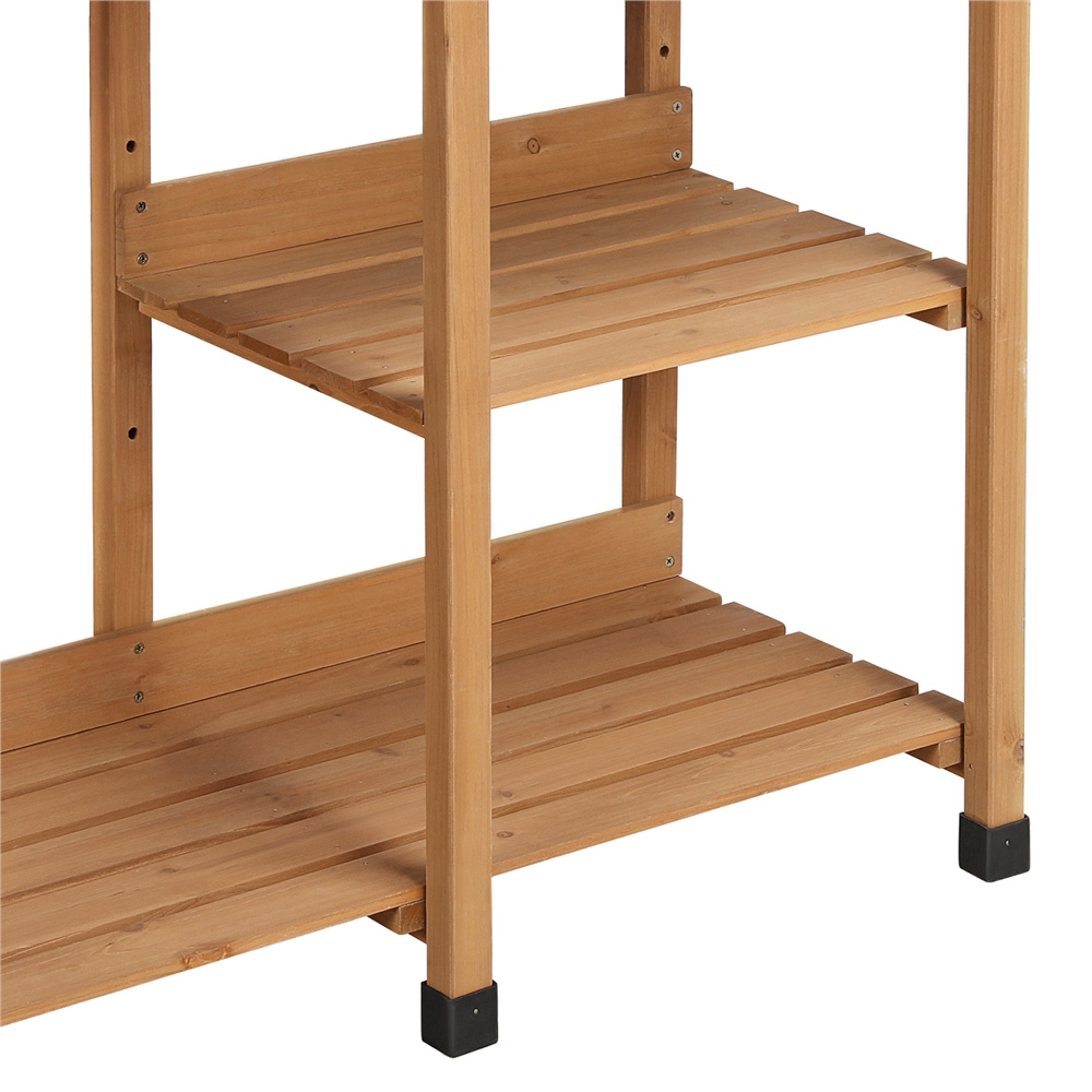 Garden Potting Table 4-Tier with Removable Sink, Adjustable Shelf, Drawer & Side Hooks, Outdoor Planter Stand for Yard Greenhouse in Wood, Brown & Gray