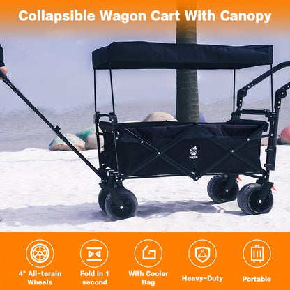Folding Wagon Cart Heavy Duty | All Terrain Beach Camping Garden Canopy