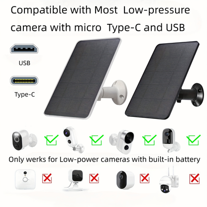 Solar Panel Charger for Security Camera 7W 360° Adjustable USB-C Micro USB Outdoor Weatherproof Continuous Charging for Doorbell Surveillance Camera Smart Light Fan 2 Pack 3 Pack
