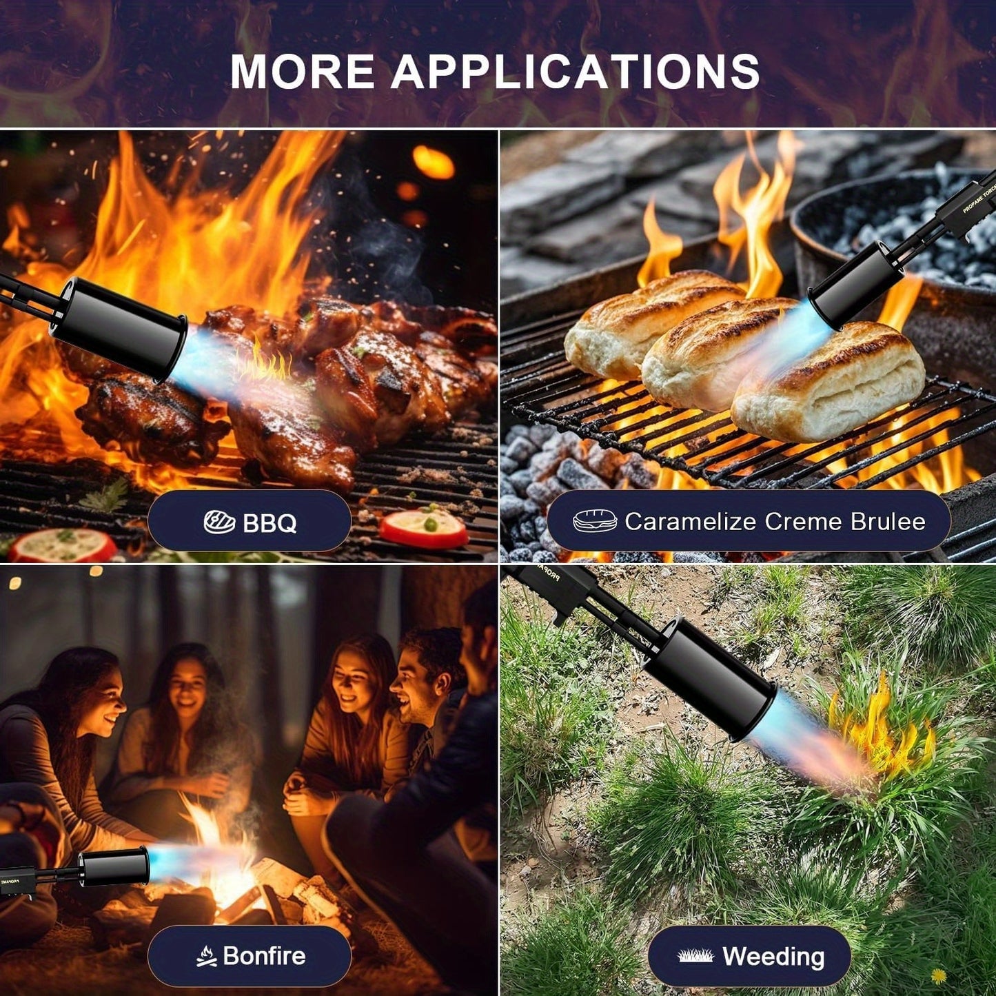 Blow Torch 700,000 BTU Propane Kitchen Cooking Torch with Safety Lock – Culinary Food Torch for Steak, Creme Brulee, BBQ, Campfire & Weed Burning, No Battery Needed (Propane Not Included)