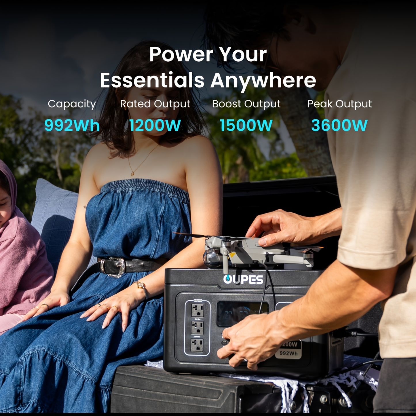 LiFePO4 Power Station 992Wh 1200W - OUPES Exodus 1200, Charge to 80% in 90 Min, APP Control, 20ms UPS, Solar Generator, AC Outlets for Camping, Home Blackout & Emergency Backup