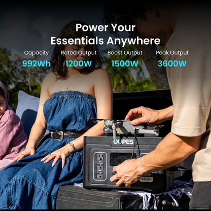 LiFePO4 Power Station 992Wh 1200W - OUPES Exodus 1200, Charge to 80% in 90 Min, APP Control, 20ms UPS, Solar Generator, AC Outlets for Camping, Home Blackout & Emergency Backup