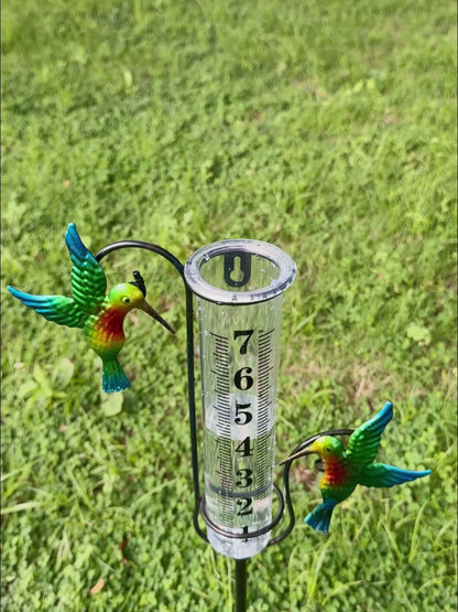 Rain Gauge | Hummingbird Garden Art Metal Frame Outdoor Yard Decor