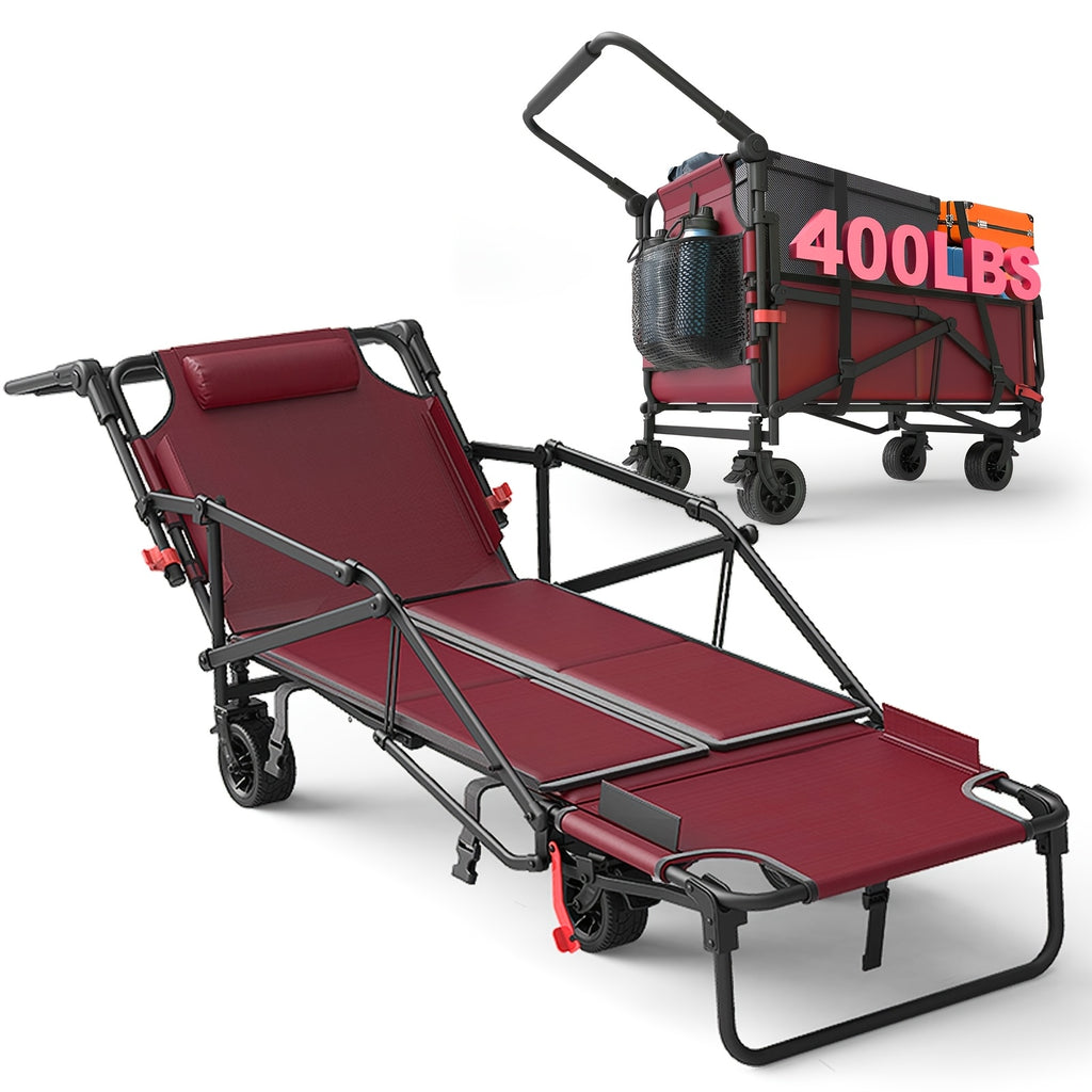 Folding Wagon 2-in-1 Convertible Beach Chair 650LBS | All-Terrain Utility Cart Camping Beach Garden Shopping