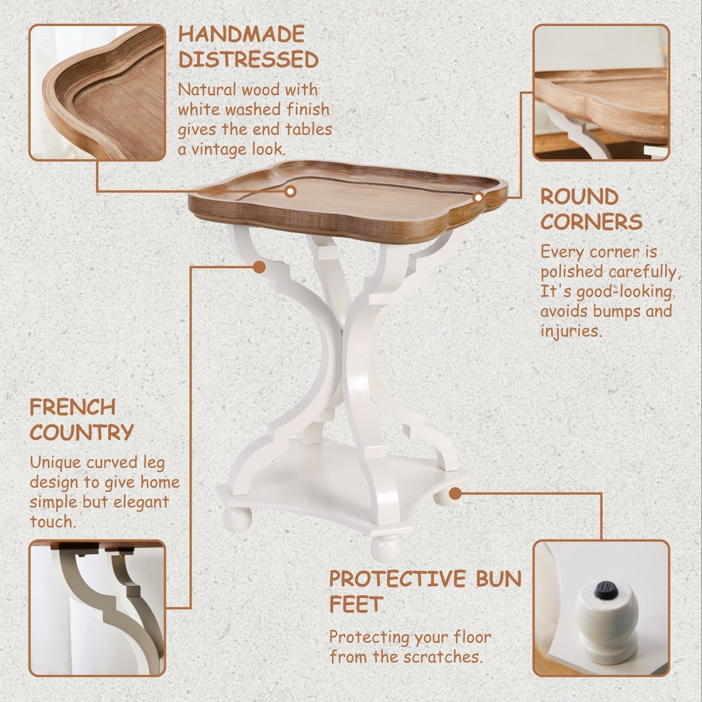 Side Table with Tray Top – Rustic Farmhouse Accent End Table, Distressed Wood Finish, Lightweight & Sturdy, Square or Round for Patio Living Room Bedroom Outdoor Indoor