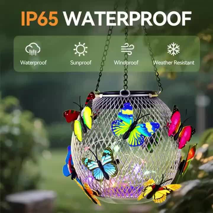 Solar Butterfly Lantern Hanging Garden Light 2-Pack Metal Iron