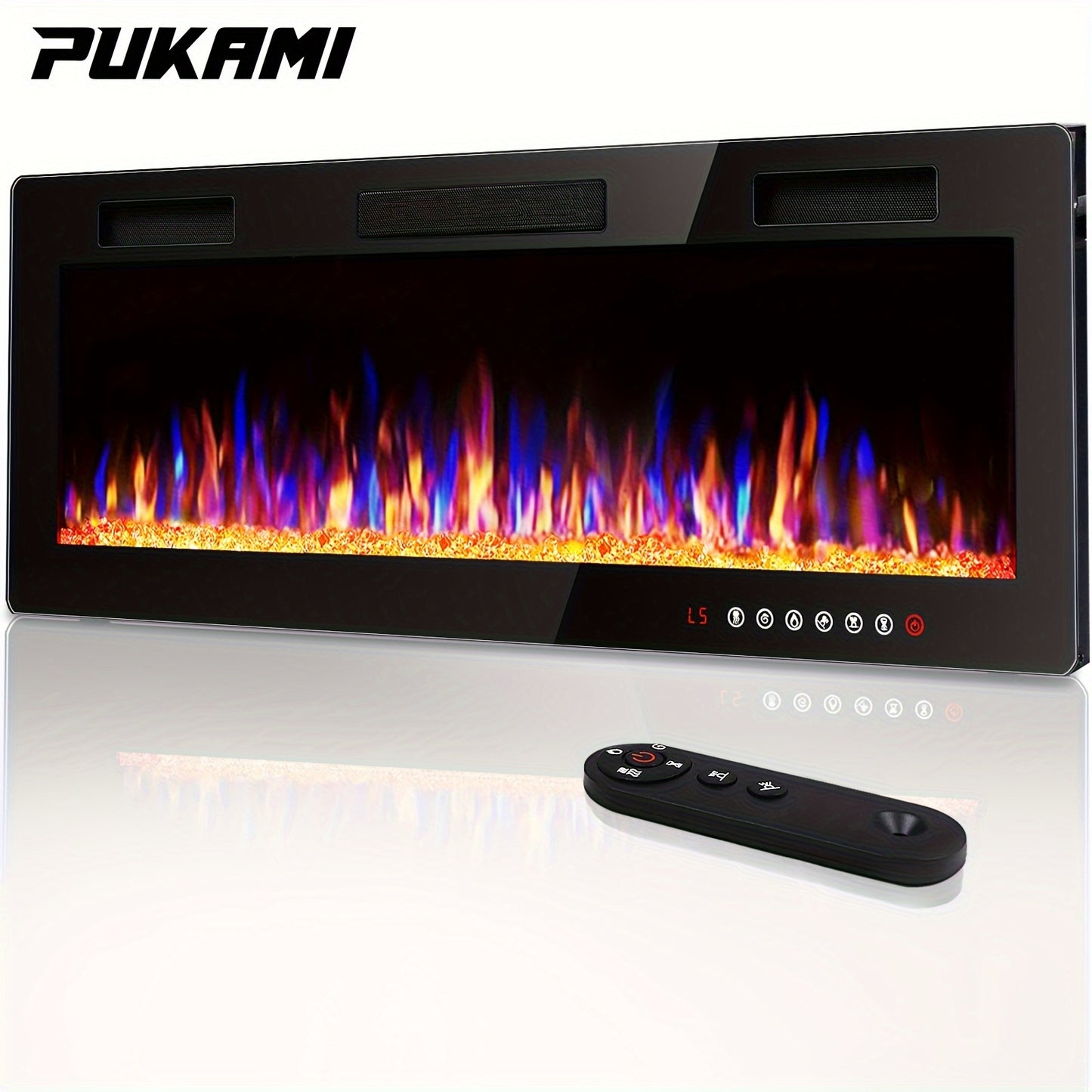 Wall Mounted Electric Fireplace Recessed In-Wall Linear Heater Multicolor Flame 750W/1500W Touch Screen Remote Timer Low Noise 30-60 Inch
