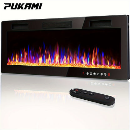 Wall Mounted Electric Fireplace Recessed In-Wall Linear Heater Multicolor Flame 750W/1500W Touch Screen Remote Timer Low Noise 30-60 Inch