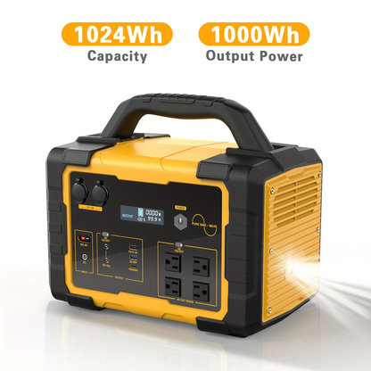 Off-Grid Power Station 1000W 2000W Peak 1075Wh LiFePO4 Battery Solar Generator Fast Charging for Home Emergency Camping Hunting Outdoor RV Backup