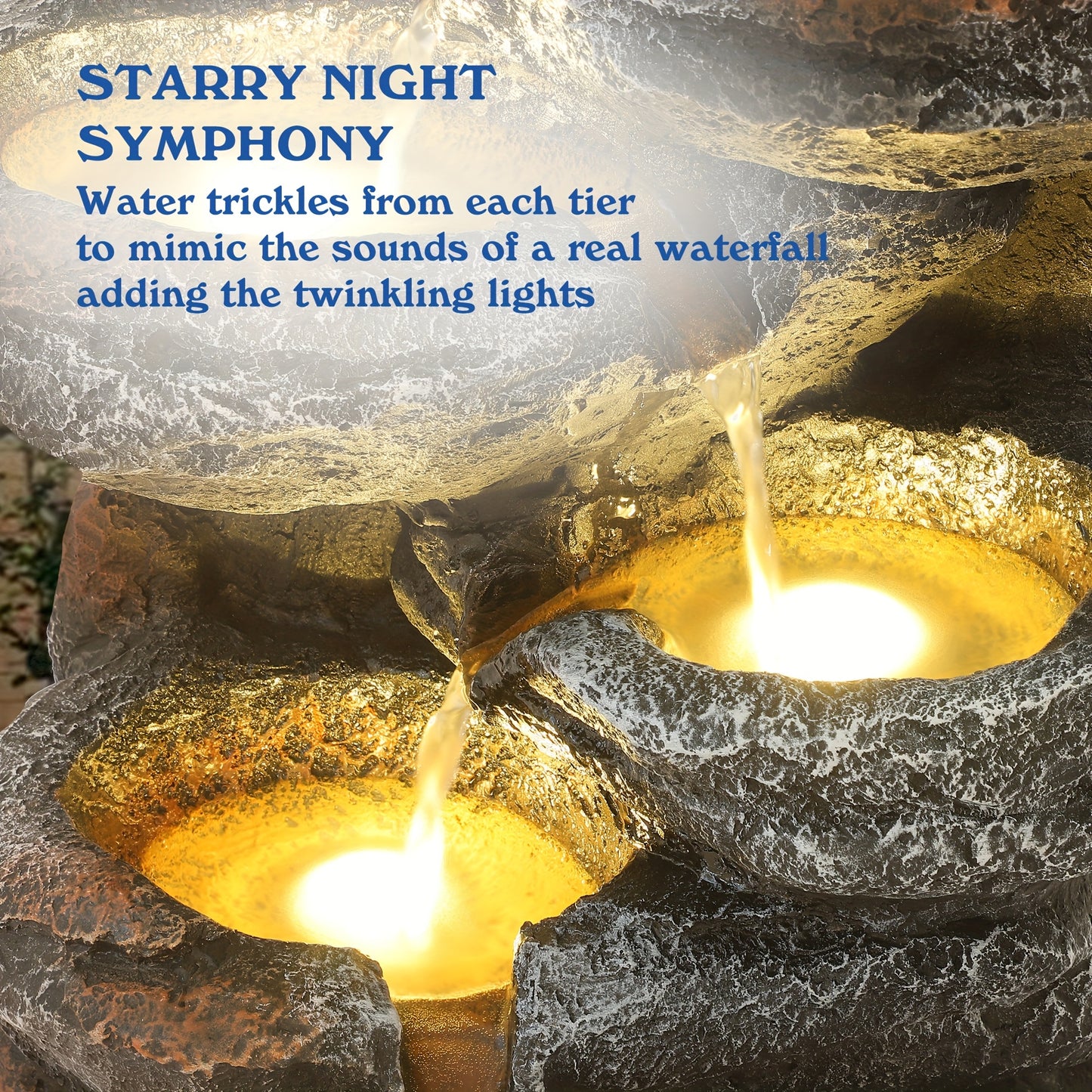 Outdoor Water Fountain 6-Tier Cascading Garden Fountain with LED Lights, Pump & Rocky Peak Decor – IPX5 Waterproof Stone Waterfall for Yard Patio
