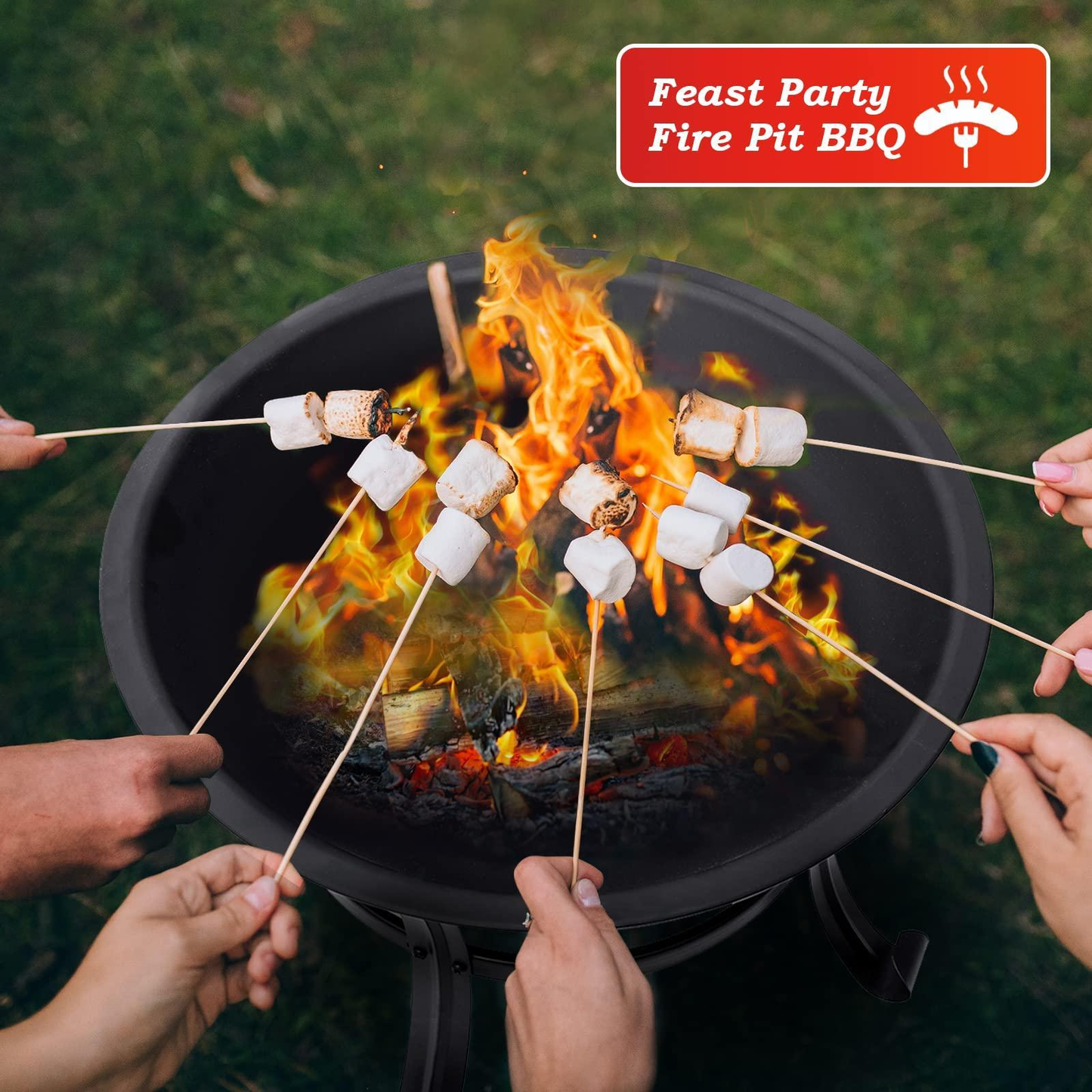 Wood Burning Fire Pit 22 Inch Portable Rust-Proof Steel Bowl with Mesh Spark Screen Log Grate Fire Poker for BBQ Camping Backyard Porch Deck Easy Assembly