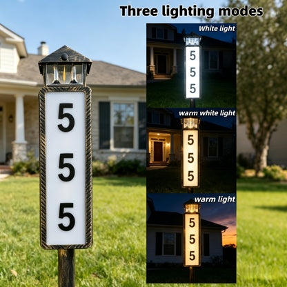 Solar House Number Light Outdoor Waterproof IP44, LED Address Sign Wall Lamp with Light Sensor, 3 Lighting Modes, Auto On/Off Dusk to Dawn, Retro Bronze & Black