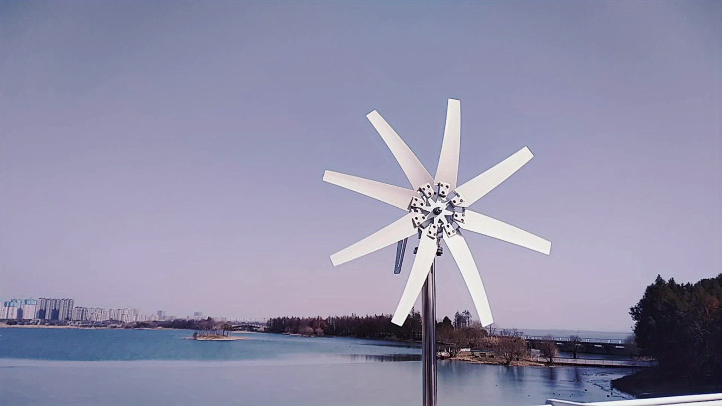 Wind Turbine Generator 1000W 12V/24V | 8-Blade MPPT Controller Kit | Coreless Magnet Home Rooftop Off-Grid Power System Windmill