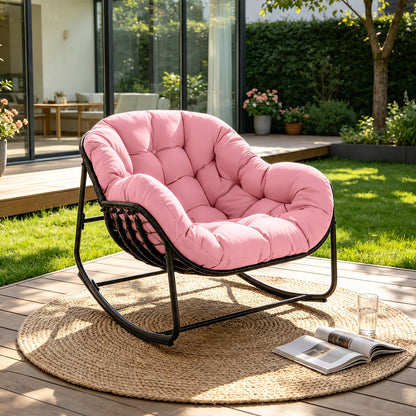 Papasan Rocking Chair Outdoor Wicker Egg Chair with Cushion & Pillow, Large Patio Rocker for Garden, Backyard & Porch, 8 Colors