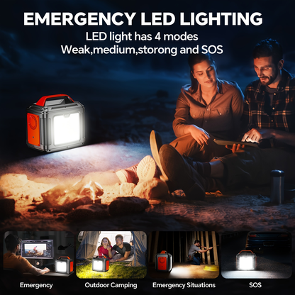 Solar Generator Portable Power Station 300W 296Wh | 60W Solar Panel AC DC USB Fast Charging LED Flashlight | Camping RV Emergency Backup Battery Orange