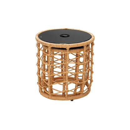Outdoor Wicker Nesting Side Tables Set of 2 PE Rattan End Tables with Tempered Glass Top UV Resistant Waterproof Patio Balcony Deck Furniture