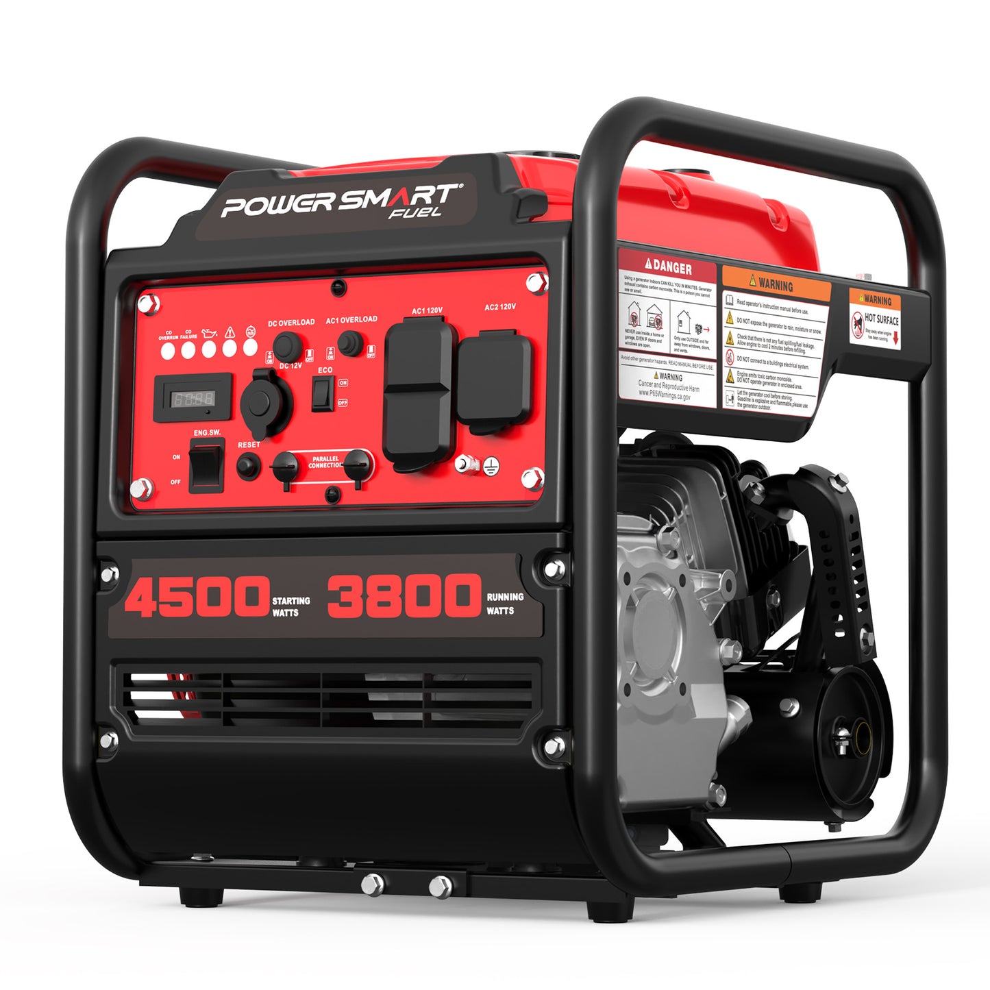 Portable Gas Generator 4500W 4-Stroke | CO Alarm, Quiet & Lightweight, 12V & USB Ports, AC Outlets for RV, Camping, Home Backup, Power Tools, Phone Charging