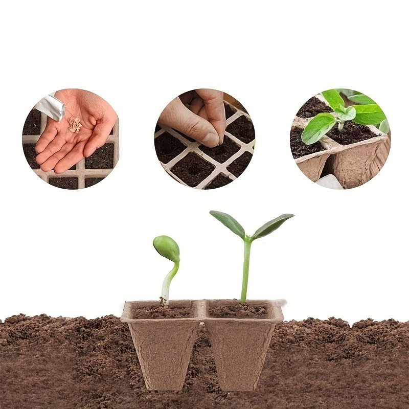 Peat Pots Seed Starter 100pcs Square Biodegradable Paper | Germination Trays with Peat Substrate for Herbs Cacti Flowers | Indoor Outdoor Transplanting