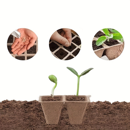 Peat Pots Seed Starter 100pcs Square Biodegradable Paper | Germination Trays with Peat Substrate for Herbs Cacti Flowers | Indoor Outdoor Transplanting