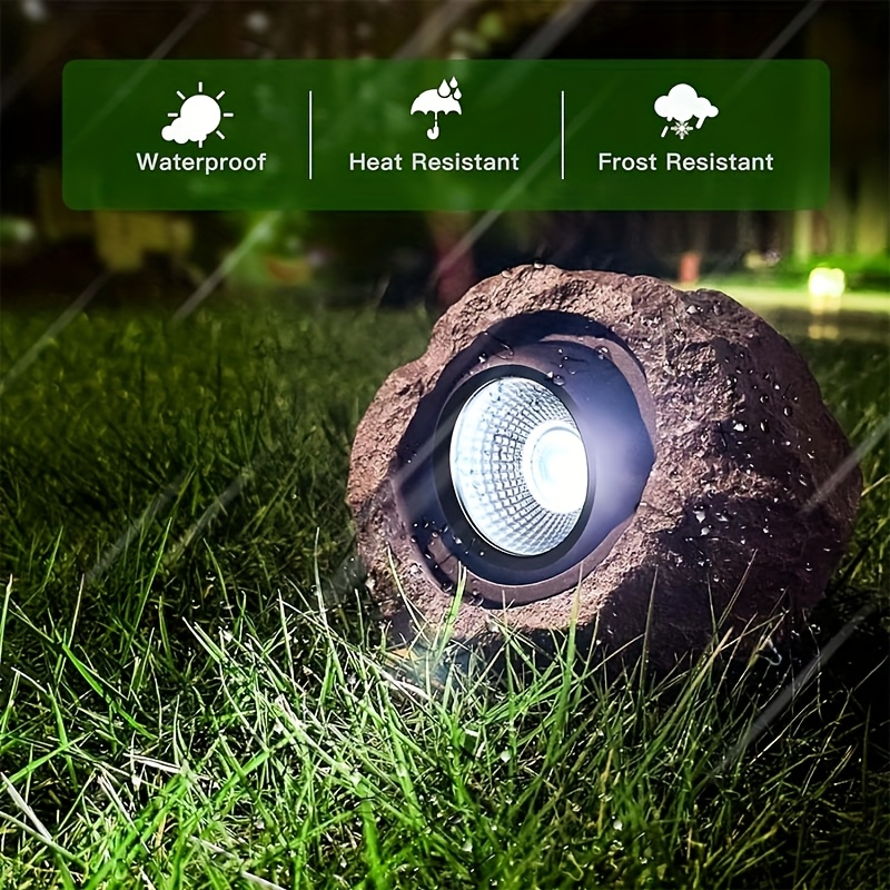 Solar Rock Lights Outdoor Set of 2 IP44 Waterproof LED Warm White Fake Stone Garden Lights Auto Sensor for Lawn Pathway Park Villa Wedding Decor