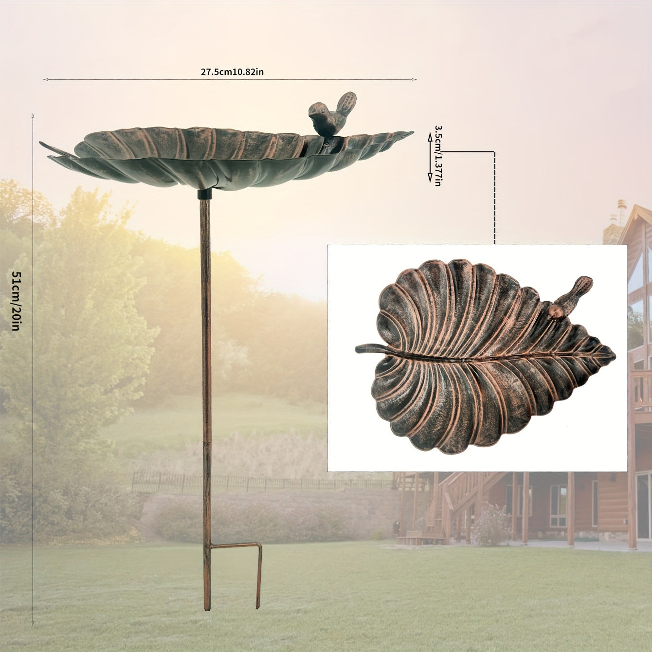 Bird Bath | Cast Iron Leaf Garden Stake Rust Resistant Lawn Patio Gift