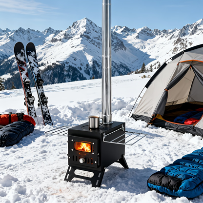 Outdoor Wood Burning Fireplace Stove Portable Camping Fire Pit Foldable Legs Carry Handle 5-Piece Chimney Pipe Complete Tool Set for Camping RV Patio Garden Winter Heating Party
