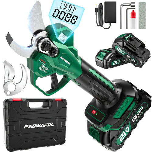 Electric Pruning Shears Battery Powered - Cordless Pruner with 2 Rechargeable Lithium Batteries, 1 Extra Blade, 41mm 1.6" Cutting Diameter, Lightweight One-Hand Operation