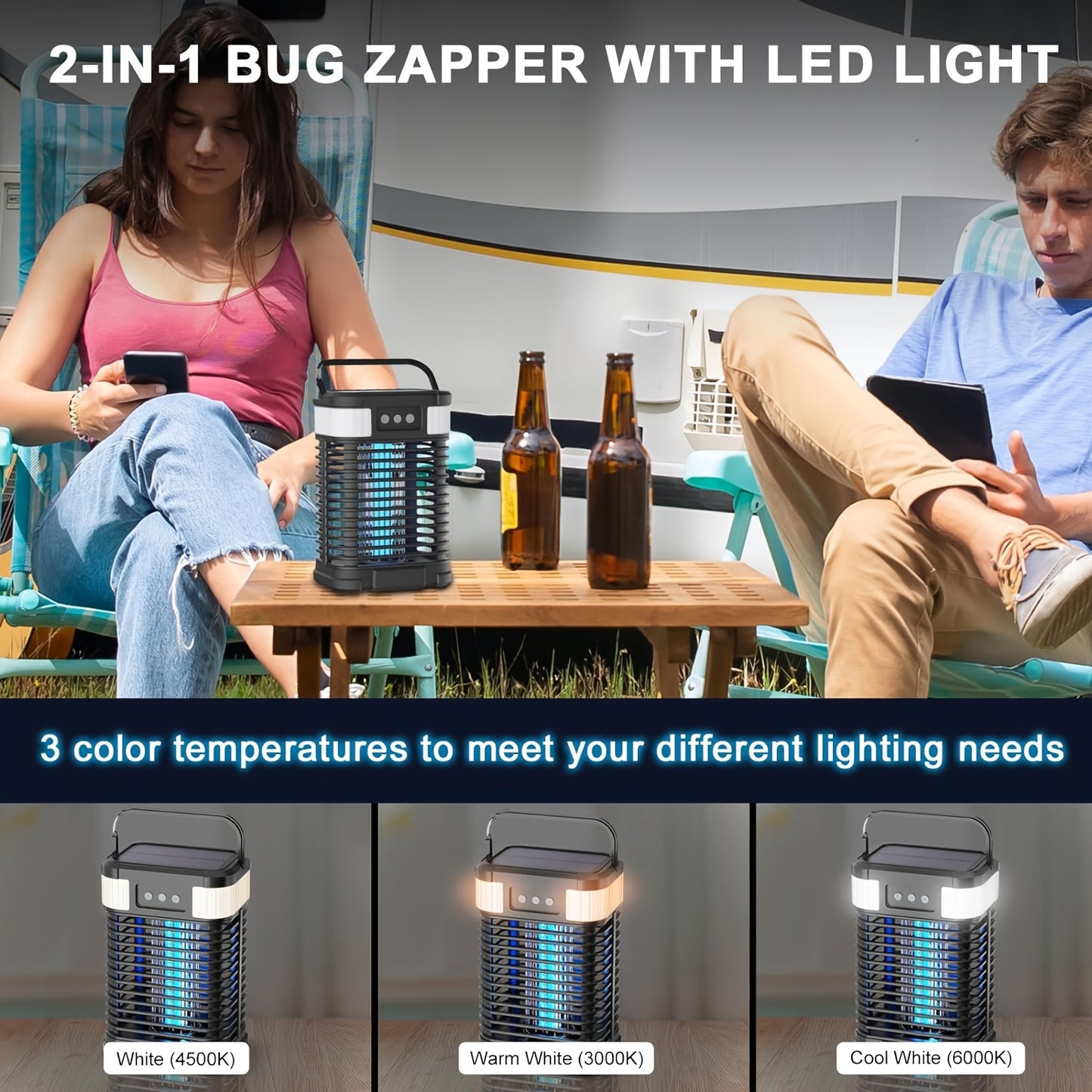 Bug Zapper | Solar 5-in-1 Lantern 3500mAh Indoor Outdoor Garden Camping