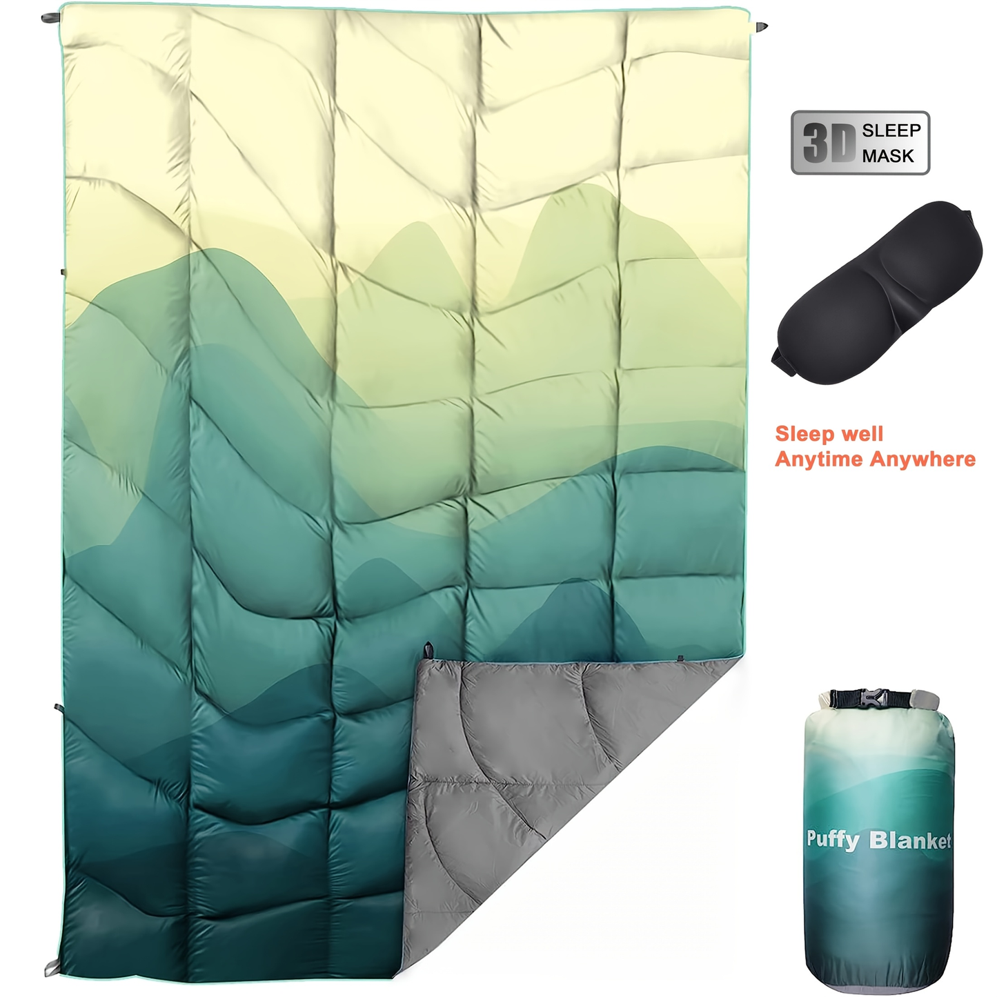 Camping Blanket Puffy Outdoor Down Alternative Windproof Warm 55x79 Inch Lightweight Printed Quilt for Beach Picnic Hammock Travel Cold Weather