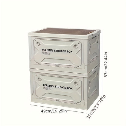 Outdoor Folding Table ABS 5-Door Storage Compartments Wooden Lid Portable Camping Table for Party, Travel, Picnic & Backyard Use